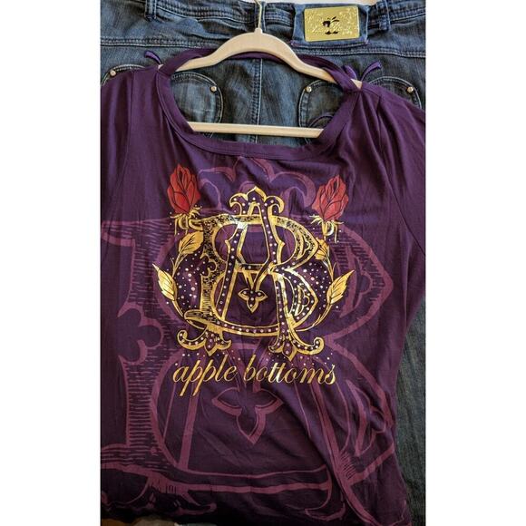 VTG Apple Bottoms Shirt Adult 2X Purple Long Sleeve Women's Deep V Back Y2K - Picture 2 of 9